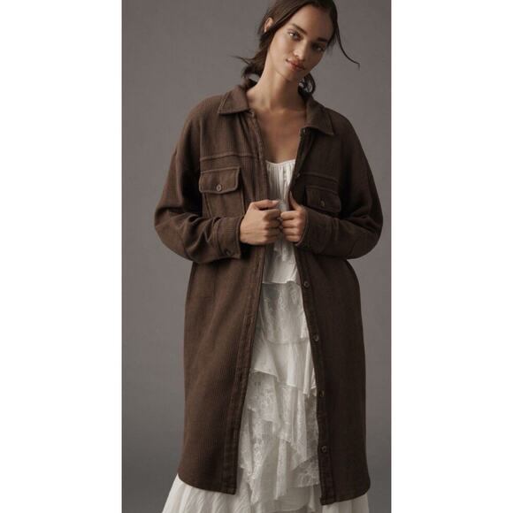 Anthropologie Pilcro Duster Shacket Chocolate Brown Medium Button Down Dress NWT - Picture 1 of 13